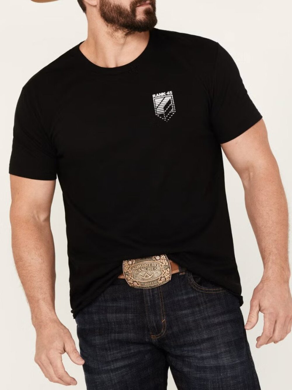 RANK 45‎ Men's Medium Western Bronco Coral Cotton Black Graphic Crewneck T-Shirt